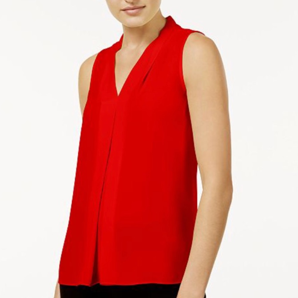 Vince Camuto Inverted Pleat Red Blouse